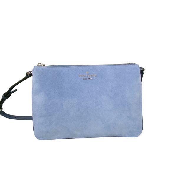 Kate Spade Leila Blue Suede Leather Crossbody Purse Bag Handbag Blueberry